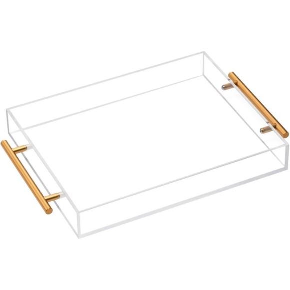 Clear Acrylic Lucite Serving Tray with Metal Handles,No Need to Assemble,11x14 - Picture 1 of 8